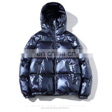Mens Winter Long Sleeve Hoodie Zip up Shiny Puffer Jacket photo-5