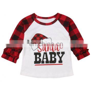 Toddler Kids Baby Girls Xmas Checks Santa Ruffles Plaid Long Sleeve Tops T shirt Clothes Tee Shirt