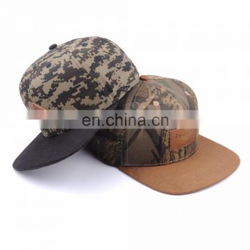 Cheap printed leather patch adjustable flat brim caps