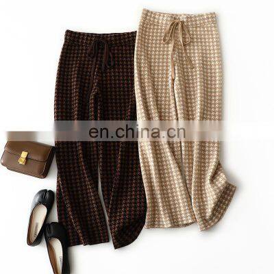 Women New Fashion Thick Plaid Cashmere Knit Lounge Pants With Drawstring photo-3