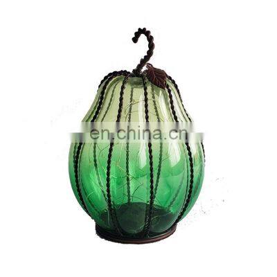 home garden decorative Pumpkin shape handmade glass lamp candle lantern with Led light