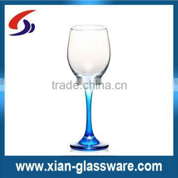 Promotional handmade blue stem wine glass/clear wine glass with blue stem/blue stem glass wine cup