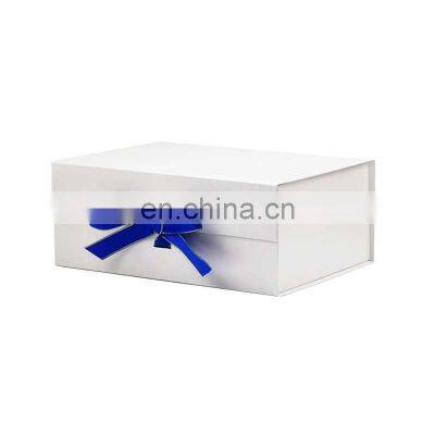 Luxury cardboard paper A4 white magnetic gift packaging box with ribbon