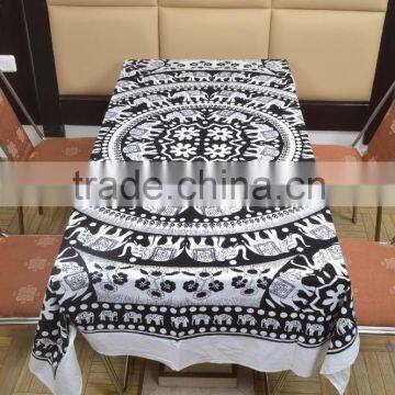 Indian Cotton Table Cloth Black-White Mandala Elephants Printed Dinning Vintage Wall Hanging Throw Bed Sheet Cover TC49 photo-2