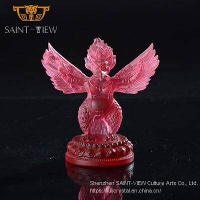 Luxury Pate de Verre Handmade Colored Crystal Ganesha Buddha Statue photo-3