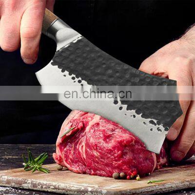 7.5 Inch Professional Forged Hammered Stainless Steel Kitchen Chopping Knife Cleaver With Rose Wood Handle Butcher Knife photo-4