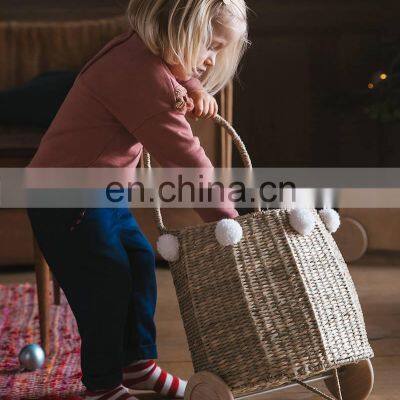 Natural Rustic Seagrass Luggy Basket Doll Stroller Trolley High Quality Wicker Shopping Basket Wholesale Supplier photo-4