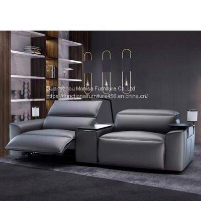 New Italian Minimalist Leather Coffee Table Sofa Combination Living Room Electric Smart Home Theater Audio-Visual Room Sofa