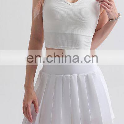 Hot Selling Ribbed Crop Top Match Mini Pleated Skirt Tennis Sports Suit Set Dance Running Tracksuit For Women Gym Fitness Wear photo-2