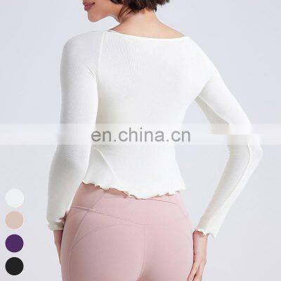 Warm Sportswear Nude Lace Slim Sports Shirts Custom Running Clothing Long Sleeve Tops Gym Fitness T Shirt Women Yoga Top photo-4