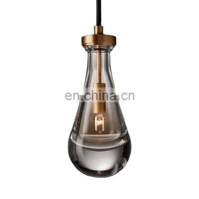 Modern Simplicity All Copper Water Drop Glass Chandelier Single pendant lamp for Bar Restaurant Bedroom Bedside