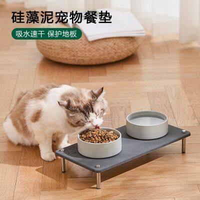 Elevated Pet Food Feeding Mat Water Absorbing Diatomite Stone Drying Rack