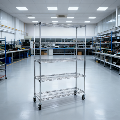 ESD Flat Storage Racks Chrome-Plated Mesh Shelving Cart Four-Wheel ESD Push Cart OEM reel storage Trolley 1200*600*1800mm