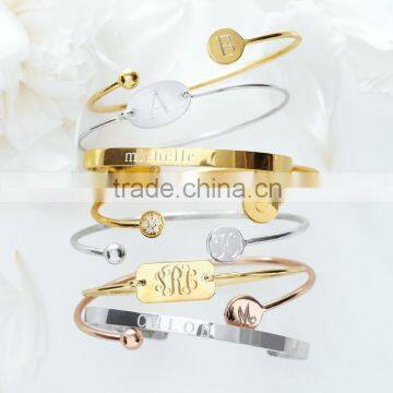 2016 new design adjustable engraved name bangle bracelet wholesale