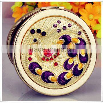 summer fashionable quality guarantee diamond-carved polished metal compact pocket mirror