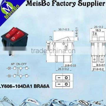 ON-OFF double-poles double throw rocker switch with six pins