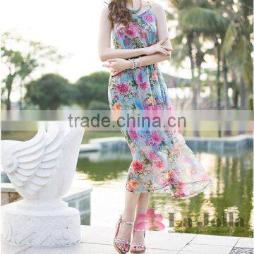 2016 Sexy Free Prom Beach Dress Summer Long Female Condole Belt Show Thin Printed Chiffon Dresses photo-2