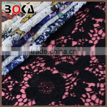 New dyeable lace fabric flower design black crochet cotton lace new design water soluble african fabrics