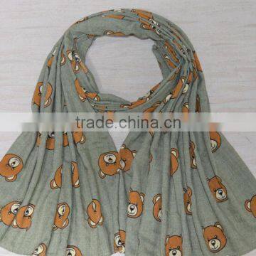 New Design Little Bear Printed Cotton Lady Fashion Scarf
