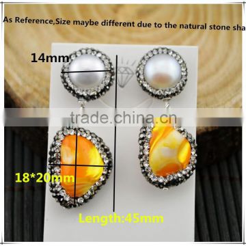 LFD-013E Charms 925 Silver Pearl With Shell Pave Rhinestone Crystal Drop Earrings Jewelry For Women