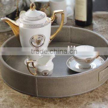 New Design Cheap Faux Leather Tray, Leather Fruit Dish Fruit Plate, Round Tray Dishes For Fruit