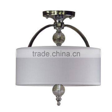 2 light semi-flush ceiling light (Lampara de techo) in satin steel finish with belvedere white glass bowl