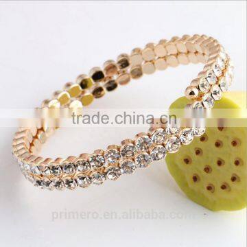 Shiny Bilayer Full Crystal Bangle 18K Rose Gold Plated Rhinestone Jewelry Bracelet photo-3