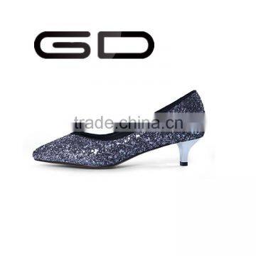 Popular paillette dress shoes Different style low kitten heel navy Ladies sequined navy shoes