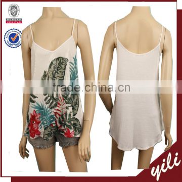 2016 S/S fashion design sleeveless front print ladys sequin tank top