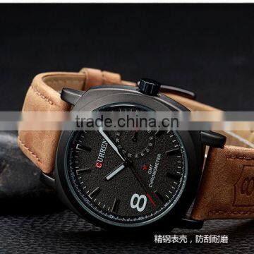 2015 Waterproof Sport Style Man Original Curren Watches Luxury Band Leather Strap Quartz Clock 43mm Dial Vintage photo-5