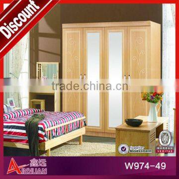 W974-49 cheap wardrobe closet, 4 door wardrobe, solid wood bedroom furniture