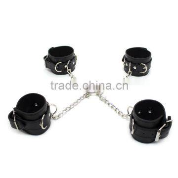 PU leather bondage hand cuff and ankle cuff hogtie set