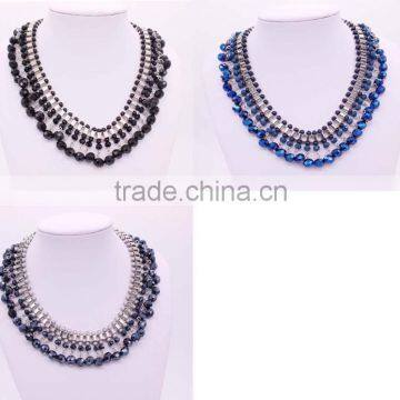 rhod jewelry colorful glass bead layer necklace handmade with chain weaved black beads and glass bead necklace for women 2016