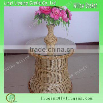 handmade antique wicker tea table with glass