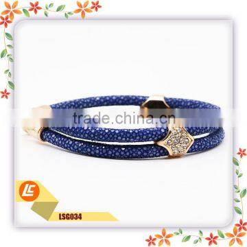 red and blue stingray leather bracelets with 18k rose gold personalized charm