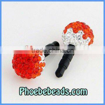 Wholesale 12mm Crystal Disco Ball Bead Diamond Cellphone Dustproof Plug Iphone Headphone Earphone Headset Jack Cap MDP-P1215