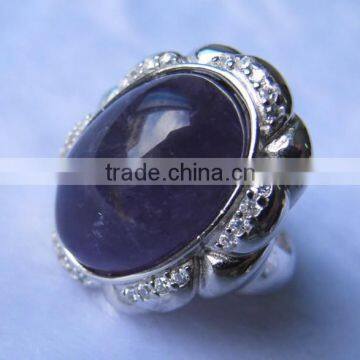 925 sterling silver jewelry wholesale Rhodium plated purple gemstone amethyst sterling silver gemstone ring