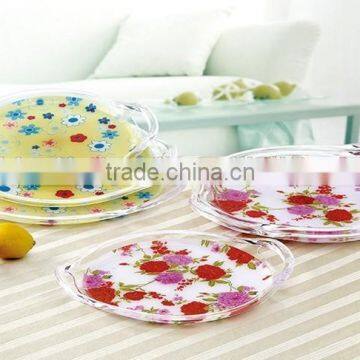 acrylic plate with handle, fashion and popular painting fruit and food tray.