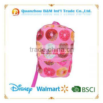 2015 Fashion satin Backpacks with donut printing for Student Girl Travel Bag Mochila Patchwork Cute Brand