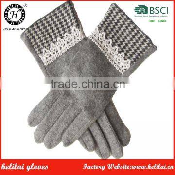 HELILAI Gloves Factory daily Life Grey Woolen Gloves With Lace