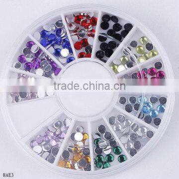 12colors Fashion Round Acrylic Crystal Nail Art Polish Tips Pedicure Decor box