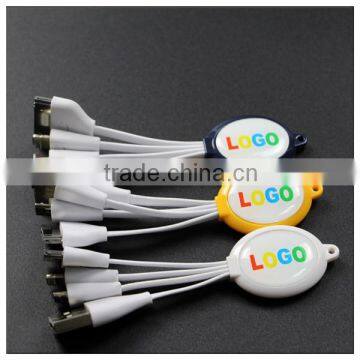 hot-selling 3 in 1 USB cable with key chain hole can show logo