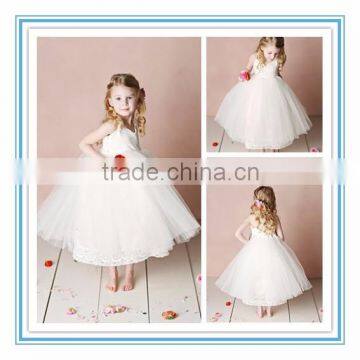 Fashion Mid-Calf Length Ball Gown Halter Tulle Sweetheart Princess Custom Made Flower Girl Dress/Gowns Patterns 2015(FTTP-FG07)