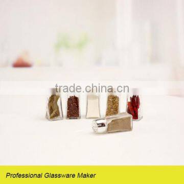 new design 6pcs square glass condiment set with metal lid