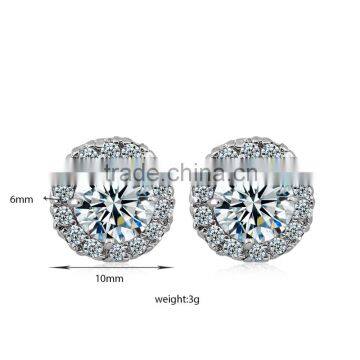 Micro Zircon Paved Stting Round The Center Zircon Sliver Stud Earrings