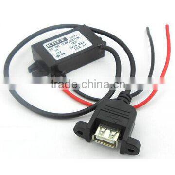 DC Car Charger Power Adapter 12V (8-22V) turn to 5V 3A Type A Female USB output step down converter with mounting hole