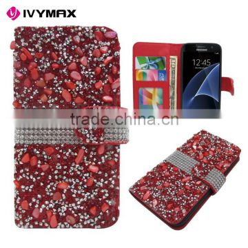 Wholesale alibaba diamond phone case for Samsung s7 PU wallet bling cover