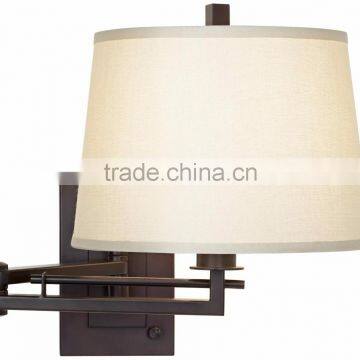 1017-2 fabric drum shade Matte Bronze Plug-In Swing Arm Wall Light suit A beautiful look for bedrooms