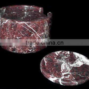 Red zebra marble coaster of 6 pcs with holder