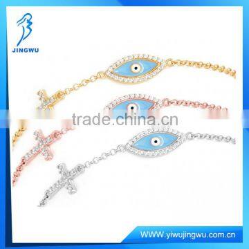 2014 Fashion 925 Silver Enamel Evil Eye Gold Cross Bracelet